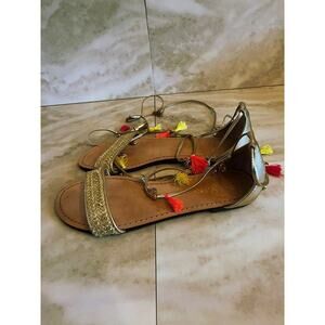 Lilly Pulitzer Willa Womens Flats Sandals Gold Metallic Size 8 Tassels Strappy